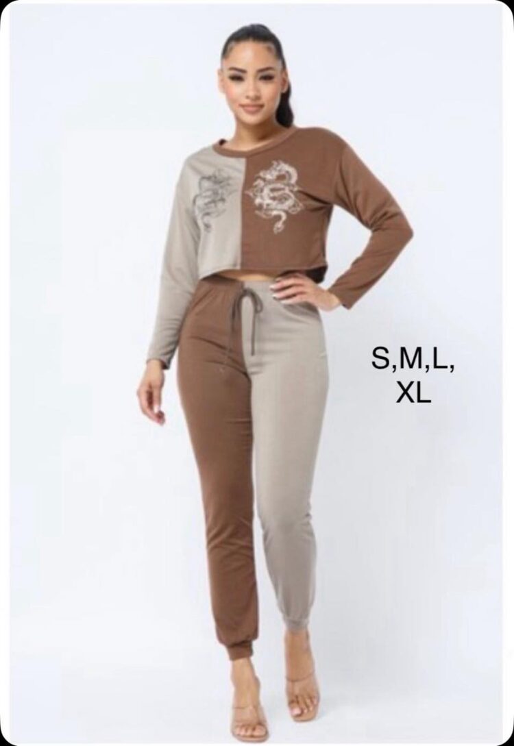 Jogger Set 2 Tone Tan Brown