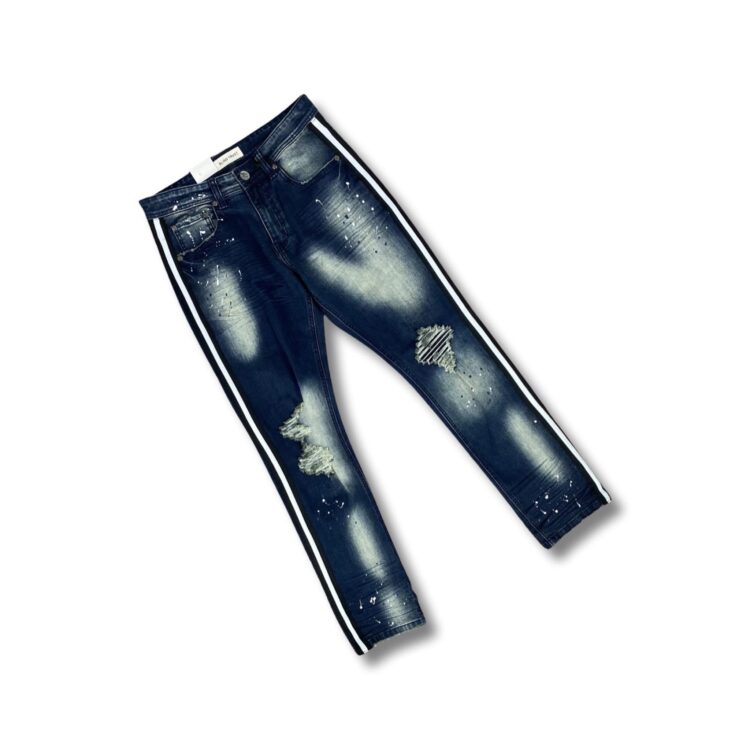 Distressed Jean Stripe Slim Fit White