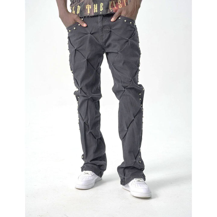 Flare Fit Denim Pleat Rhinestones