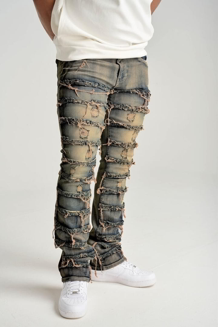 Stretch Stack Jeans Frayed Patch